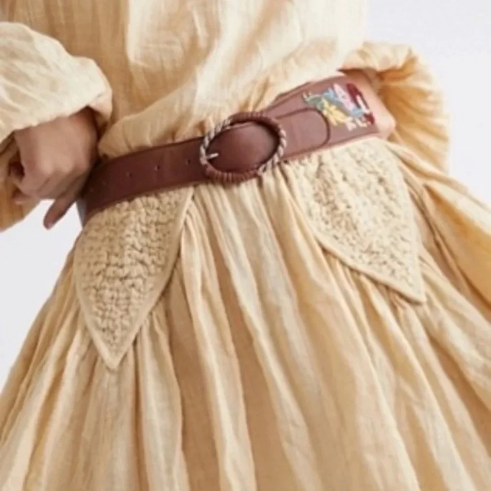 Free People Poppy Embroidered Leather Belt Small